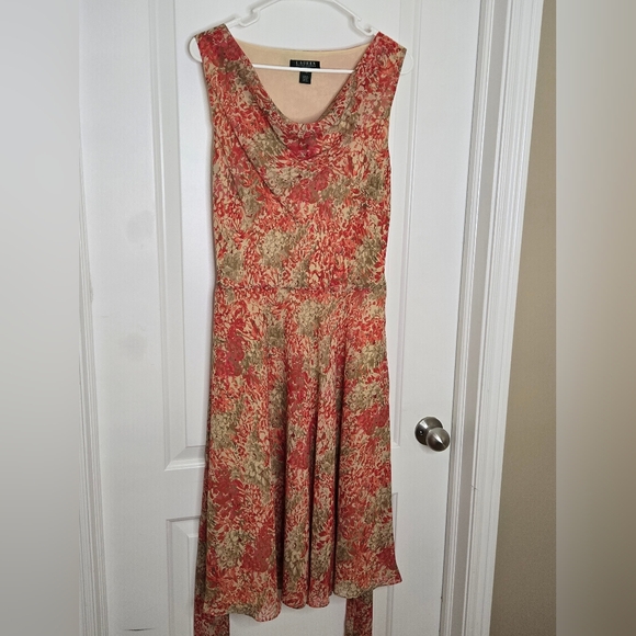 138. Lauren Ralph Lauren Cowl-Neck Floral Dress – Size 12 - Picture 11 of 12